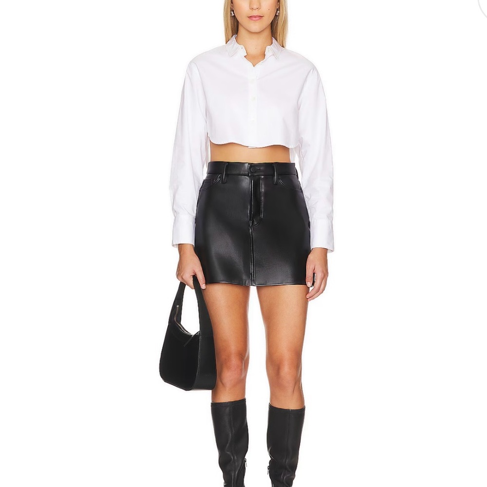 NWT Good American Black Faux Leather mini Skirt size 16 zip up /pockets